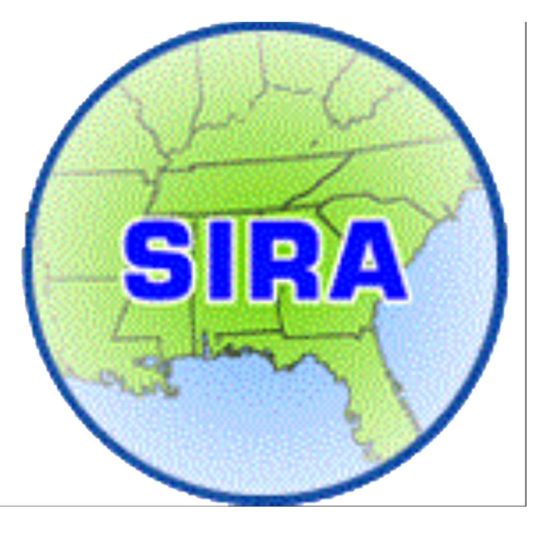 Logo with the word 'SIRA' over a map of the southeastern United States.