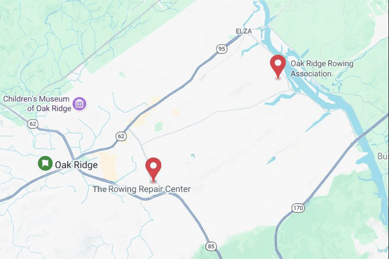 Map showing route between two repair centers with markers.